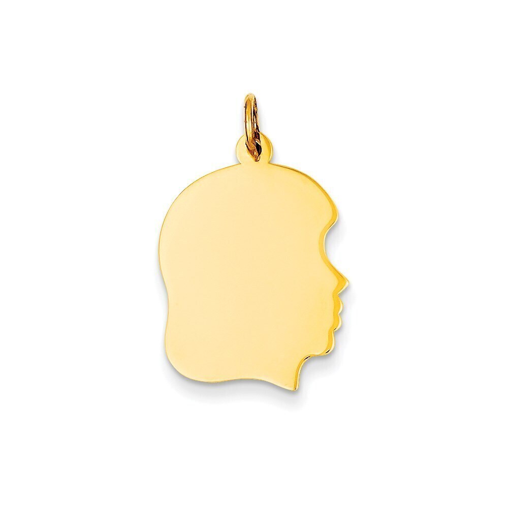 Kazi Luxury 14k Plain Medium .027 Gauge Facing Right Engravable Girl Head Charm